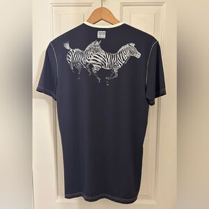 Roberto Cavalli Vintage 2002 Zebra Print Jersey V-neck T Navy Blue Medium 50